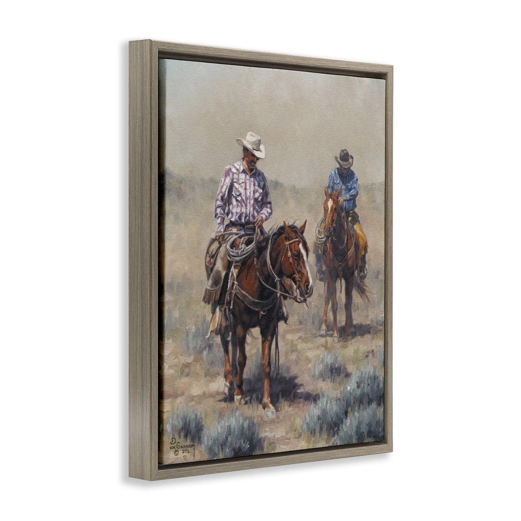 Stupell Industries Dust Bowl Cowboys Animals & Insects Painting Brown Floater Framed Canvas Art Print Wall Art, 17 x 21