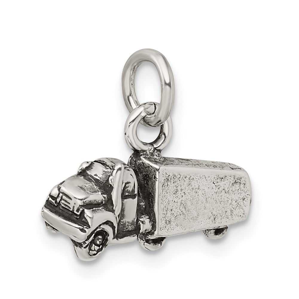 925 Sterling Silver Solid Oxidized Truck Charm 11x18mm Wide Pendant Necklace for Women - 1.7 Grams