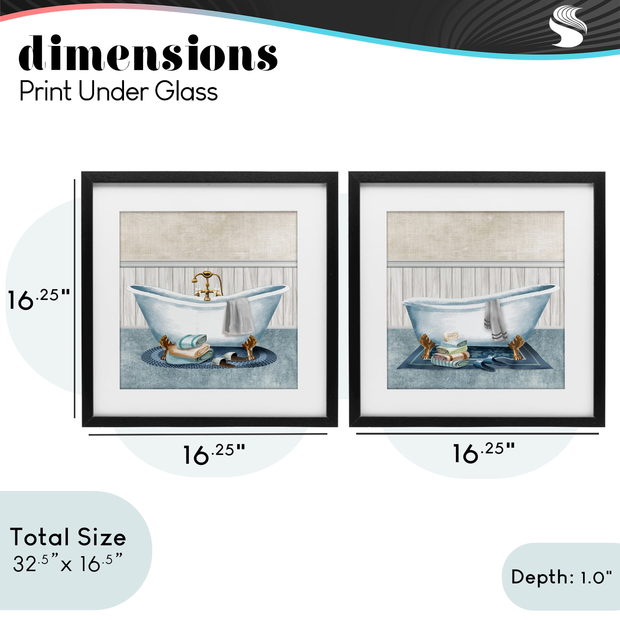 Stupell Industries Cozy Bathtub & Slippers 2 Piece Black Framed Print Under Glass Set, design by Conrad Knutsen