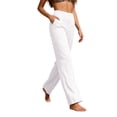 thumbnail image 6 of White Pants for Women Casual Cotton Linen High Waisted Wide Leg Pants Button Up Straight Leg Trousers, 6 of 6