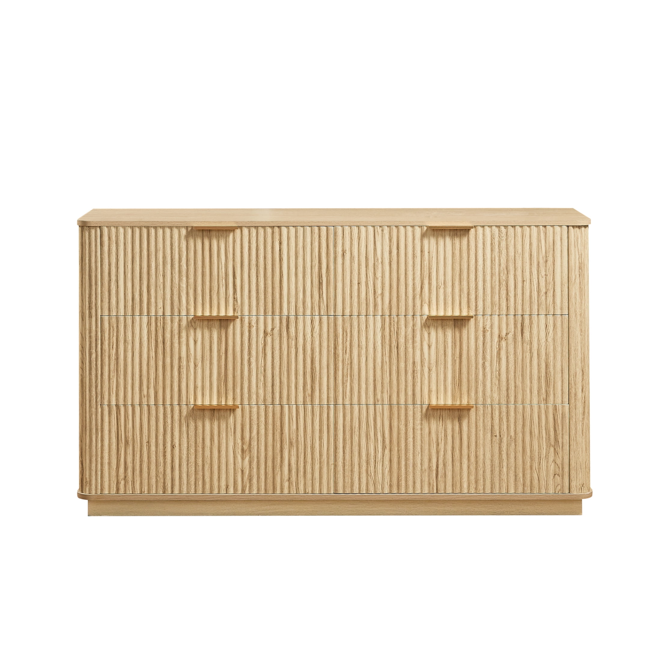 Noble House Relic 55" 6-Drawer Dresser, Modern Hallway Chest of Drawers with Curved Wave Panels and TV Stand, Oak