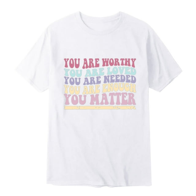 LUOGENLI T-shirts pour Hommes T-Shirt Imprimé Sensibilisation à la Santé Mentale Femmes Printemps Couleur Unie Manches Courtes Col Rond Haut T-shirts pour Hommes Tee Graphique Pâques Blanc m