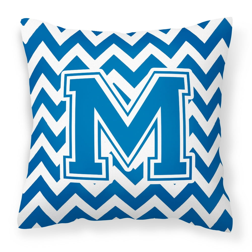 Letter M Chevron Blue and White Fabric Decorative Pillow