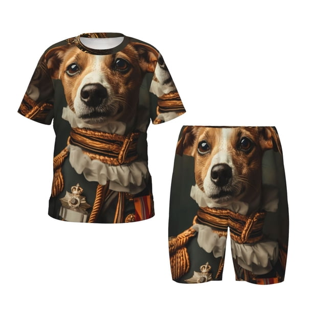 Balery Modern Cute Dog Conjunto de Pijama Infantil de Manga Corta con Estampado – Ropa de Dormir de Algodón Suave-Large