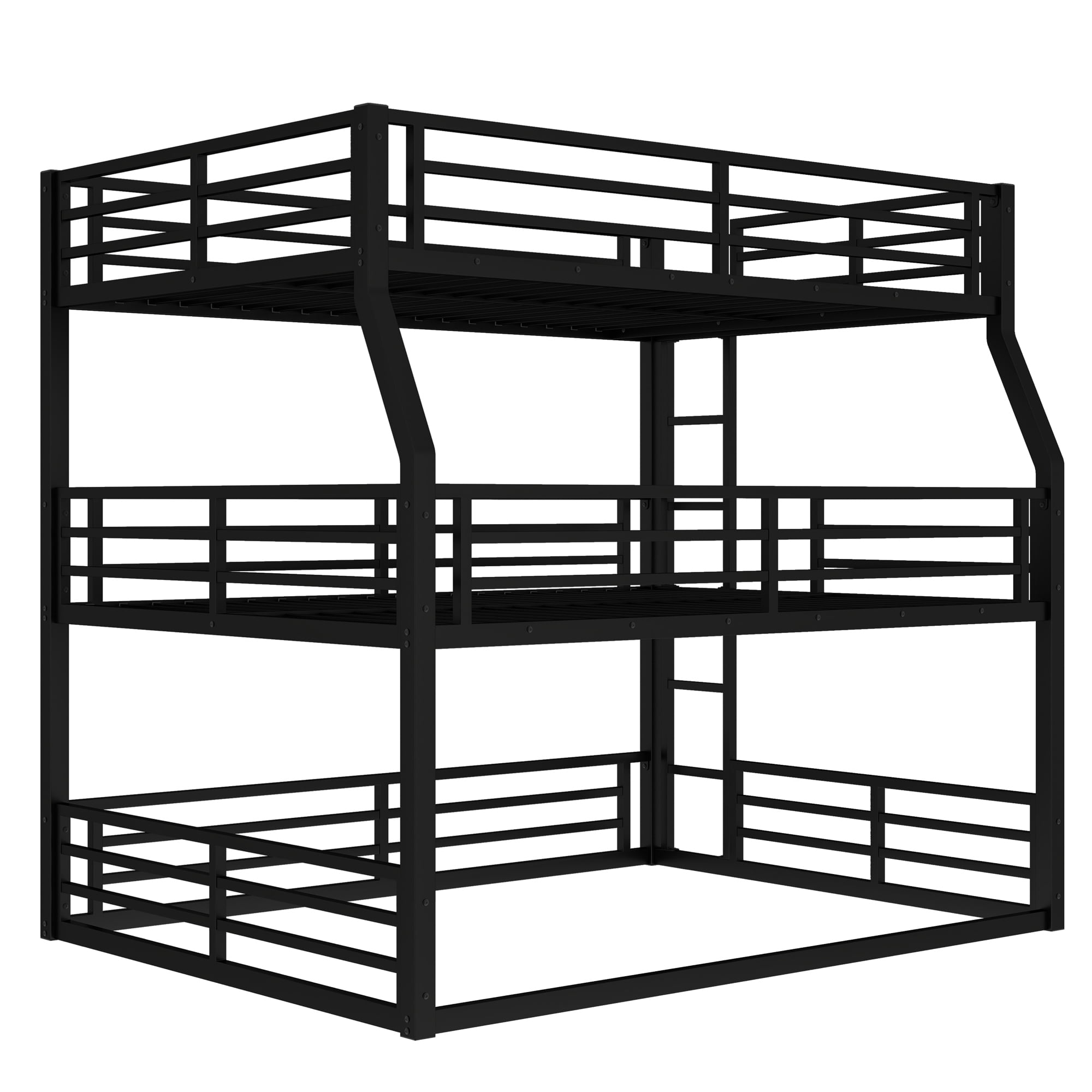 Full XL over Queen over Queen Bunk Bed for Kids, Triple Bunk Beds for 3, Space-Saving, Black