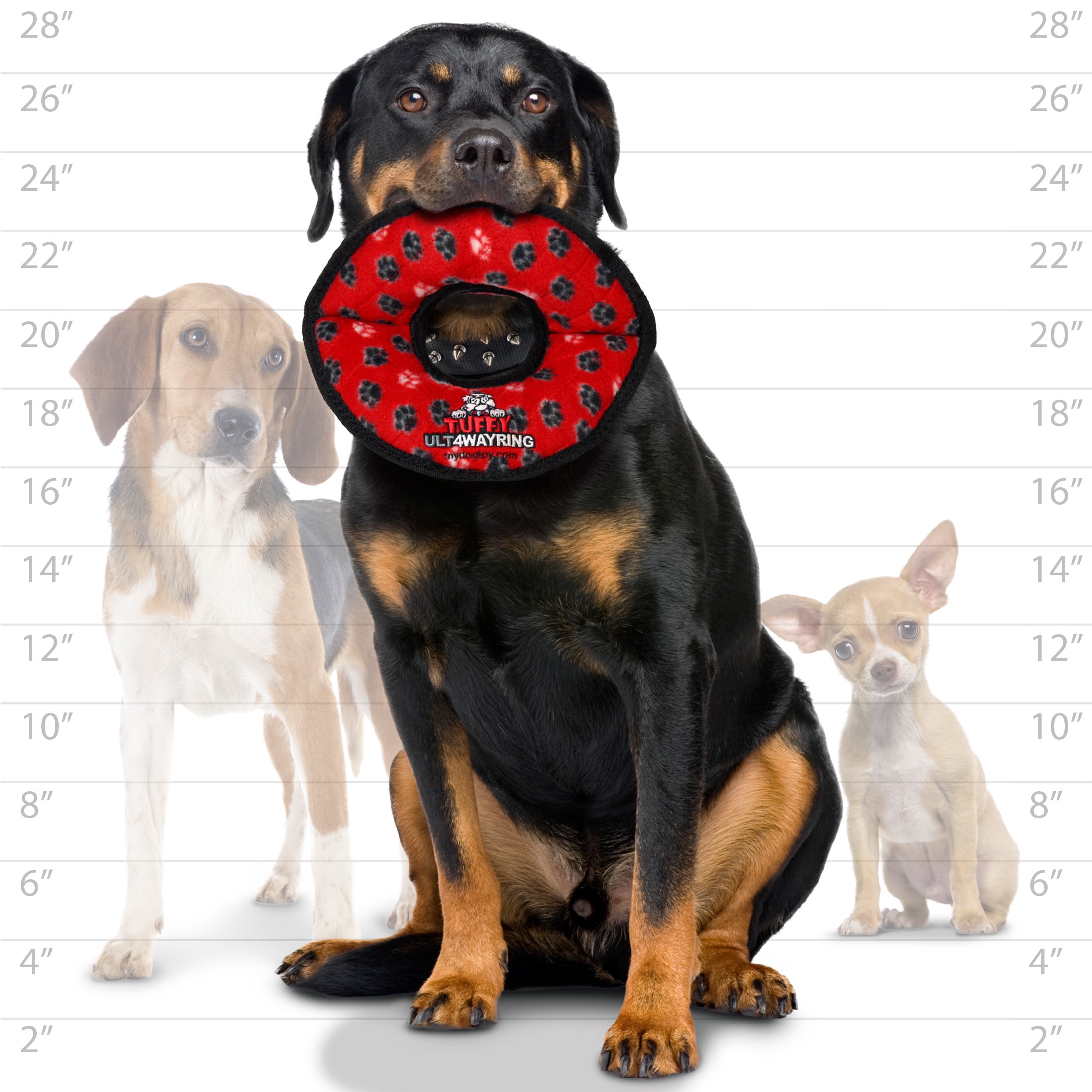 VIP Products Tuffy Ultimate 4-Way Dog Ring Toy, Red Paw