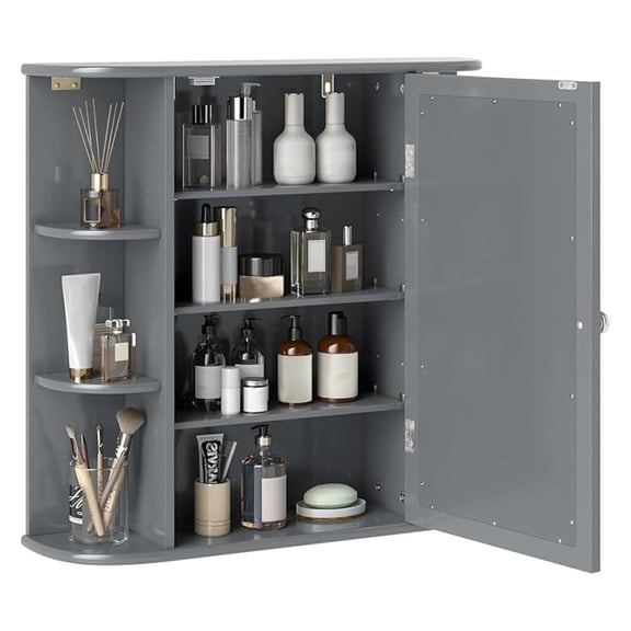 Bathroom Mirror Cabinet, Modern Wall Cabinet with Mirror, Medicine Cabinet with Mirror, Ideal for Bathroom, Dressing Room or Living Room, 26 x 6.5 x 25 inches (Grey)
