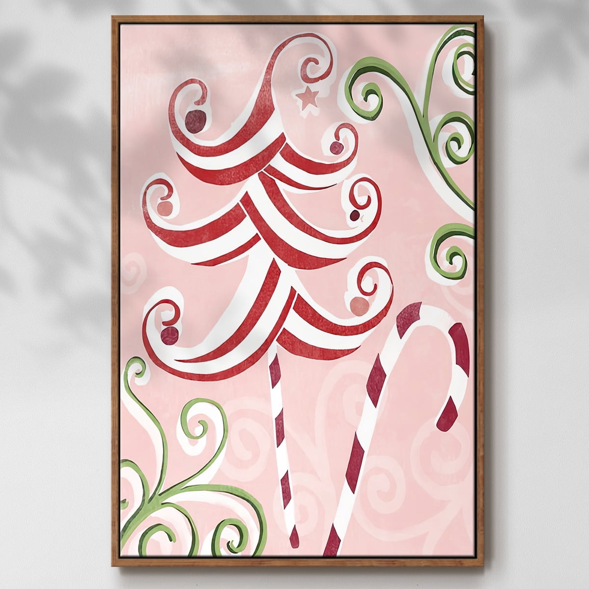 Candy Cane Holiday I - Framed Gallery Wrapped Holiday Canvas - 17 x 25 - Rosewood Frame