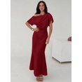 thumbnail image 6 of Burgundy Asymmetrical One-Shoulder Cinched Waist Long Dress For Formal And Party Occasions, 6 of 8
