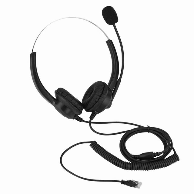 Auriculares para centro de llamadas con sonido sin pérdida, con orejeras giratorias de 330° y conector de cristal (cable de tirachinas de PU).