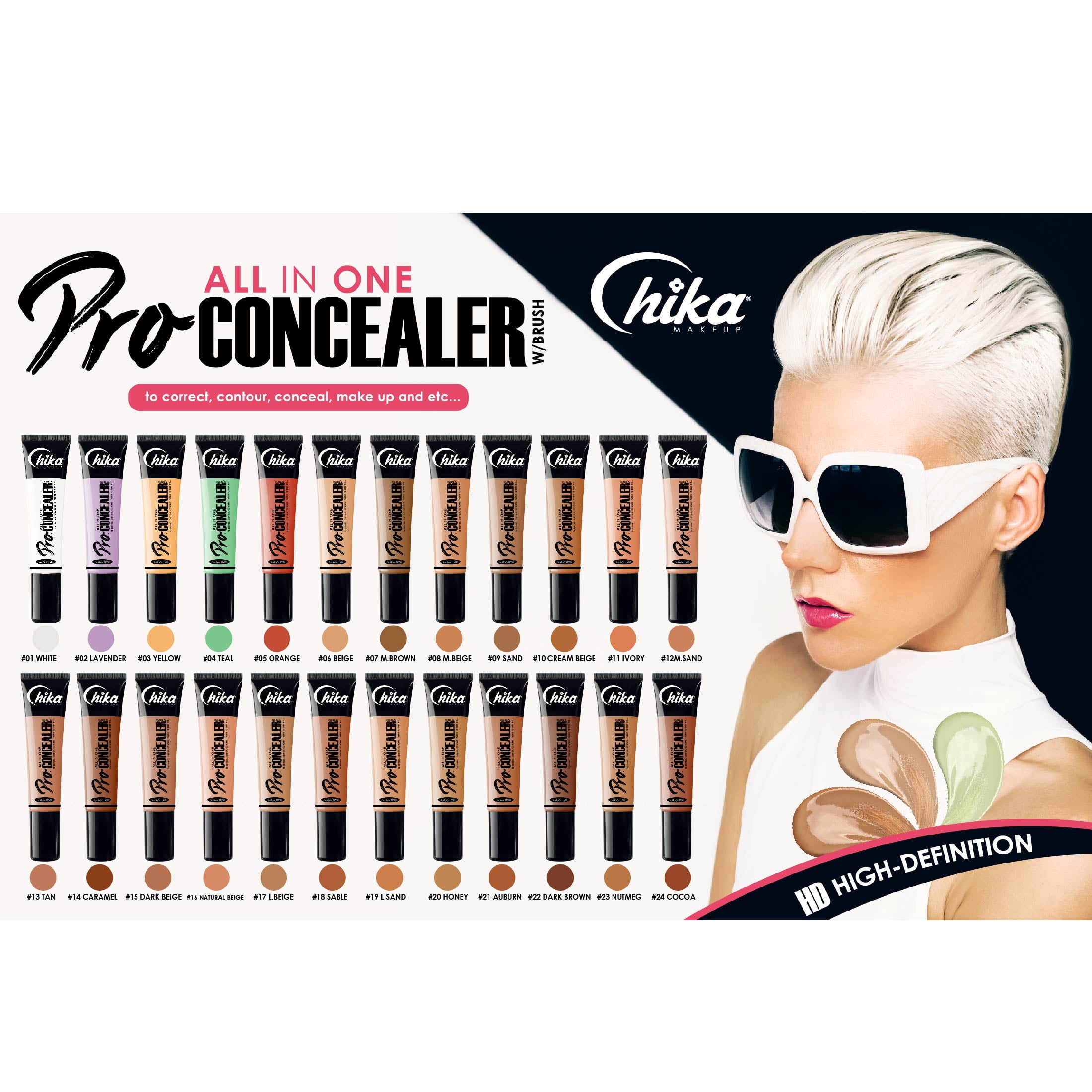 Colorina Makeup Studio All in One Pro Concealer with Brush Dark Brown Concealer Makeup 0.35 oz