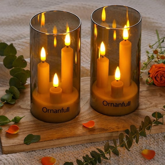 Ornanfull 2-Pack LED Pillar Candles, Battery Powered Flameless Candles with Remote & Timer, 3-Wick Electric Candelabras for Home & Wedding Decor