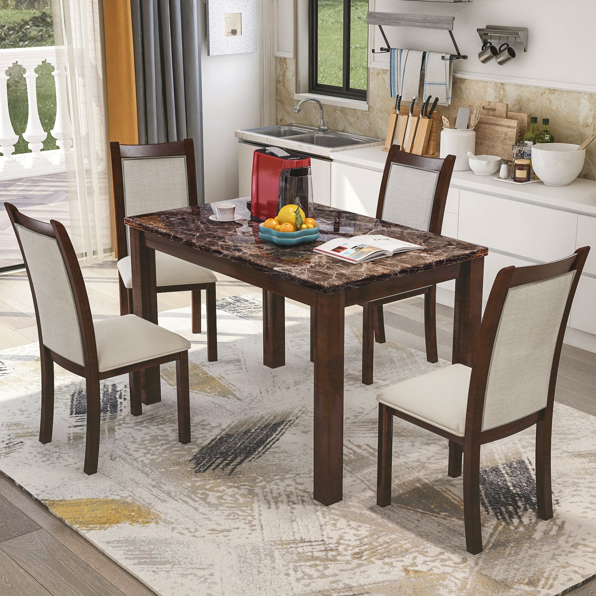 Harper & Bright Designs Dining Kitchen Table Set with Chairs, 5-Piece