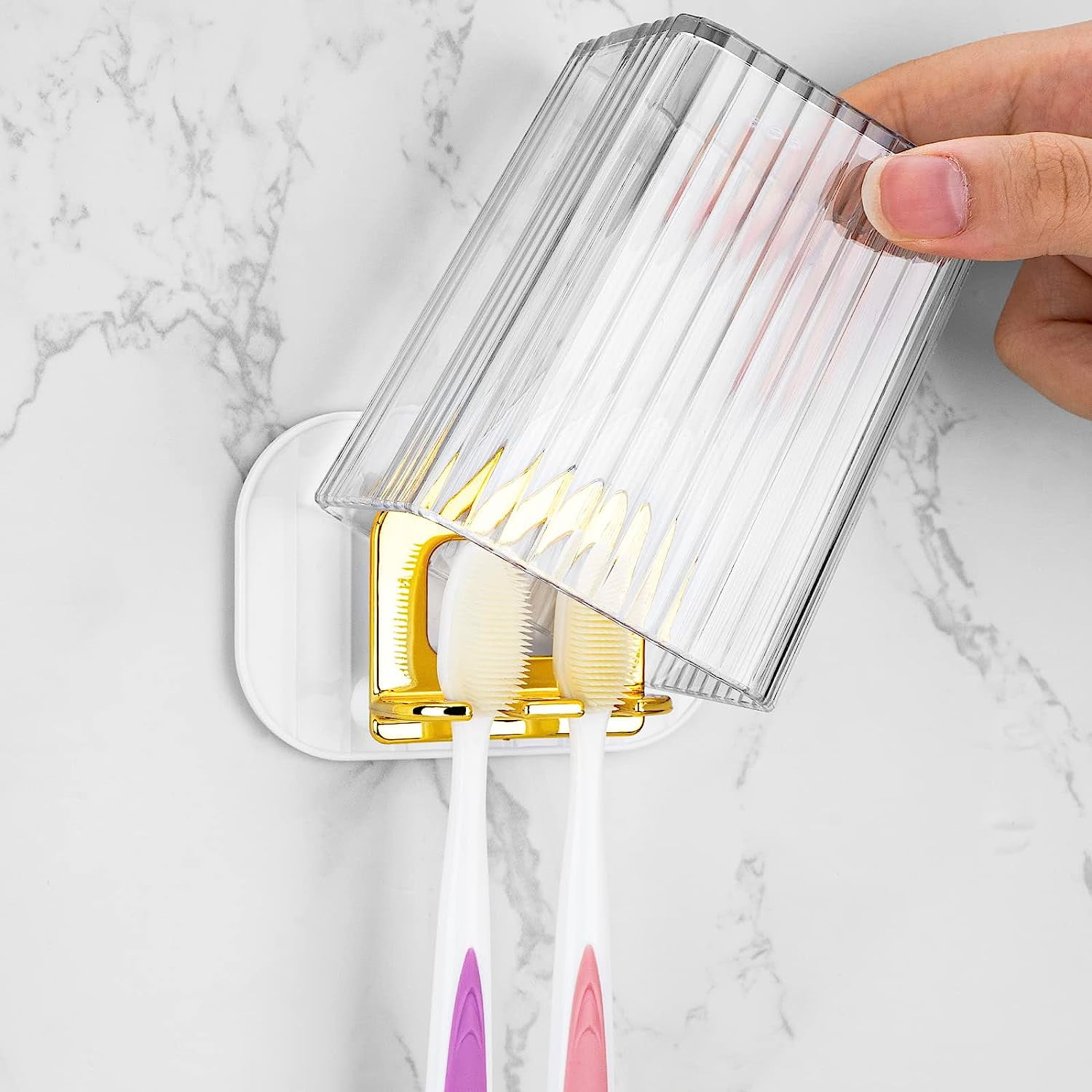 DODAMOUR Toothbrush Holders Wall Mounted with Cup, Self Adhesive