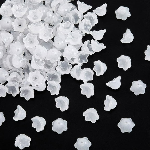 1 Box 150Pcs White Glass Flower Beads Bell Flower Bead Caps Transparent Spray Painted Lily of The Valley Floral End Caps for DIY Jewelry Making Bracelets Earrings Necklaces Crafts Adults