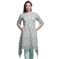 thumbnail image 1 of Bimba Green Leaves & Rose Floral Printed Asymmetrical Kurti Tops For Women Indian Summer Dress Tunic Small, 1 of 6