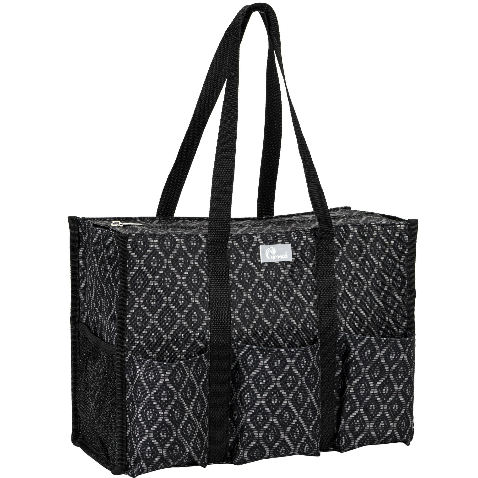 Pursetti Zip-Top Organizing Utility Tote Bag with Multiple Exterior &  Interior Pockets for Working Women, Nurses, Teachers and Soccer Moms (Black  Daisy) 
