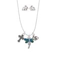 thumbnail image 3 of Silvertone Dragonfly with Green & Blue Wings Silver Tone Cross and Bunny Necklace and Earrings Set, 3 of 5