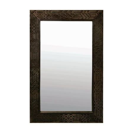 Renwil Cini Black And White Hair On Leather Framed Wall Mirror 23 75w X 34h In