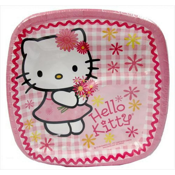 Hello Kitty 'Pink Plaid' Small Paper Pocket Plates (8ct)