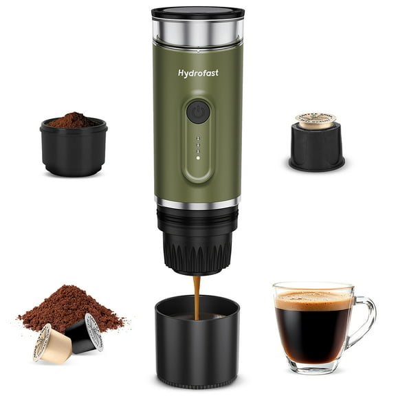 Portable Espresso Machine for Travel, Hydrofast PO-100 Pod coffee maker, 2-in-1 Capsule & Ground Coffee, 20-Bar Pressure, 9600mAh, Wireless Heating, Mini Espresso Maker for Camping/Wroking, Green