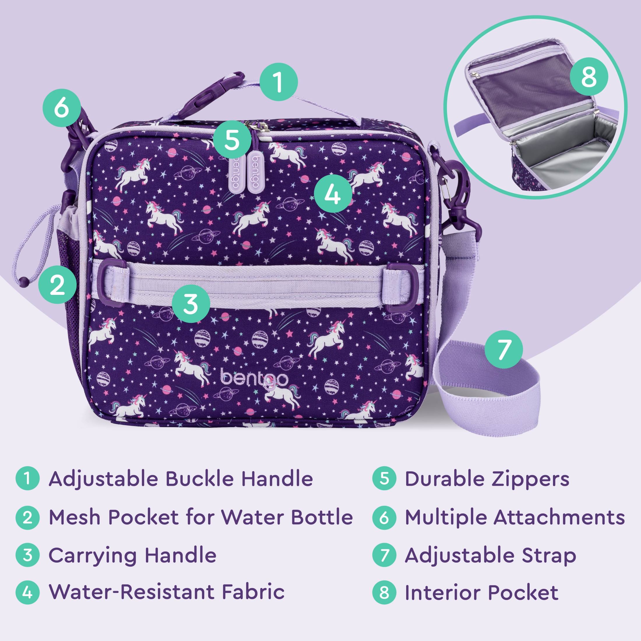 Bentgo Kids Lunch Bag - Double-Insulated, Reusable Lunch Bag for Kids 3+ with Adjustable Strap; Holds Lunch Box/Water Bottle/Snacks; Easy-Clean, Water-Resistant & Pockets (Unicorn)