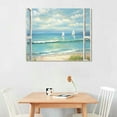 thumbnail image 2 of Nawypu Window Picture Seascape Wall Art: Sailboat Beach Scene Artwork Painting on Canvas for Office 20x16in, 2 of 4