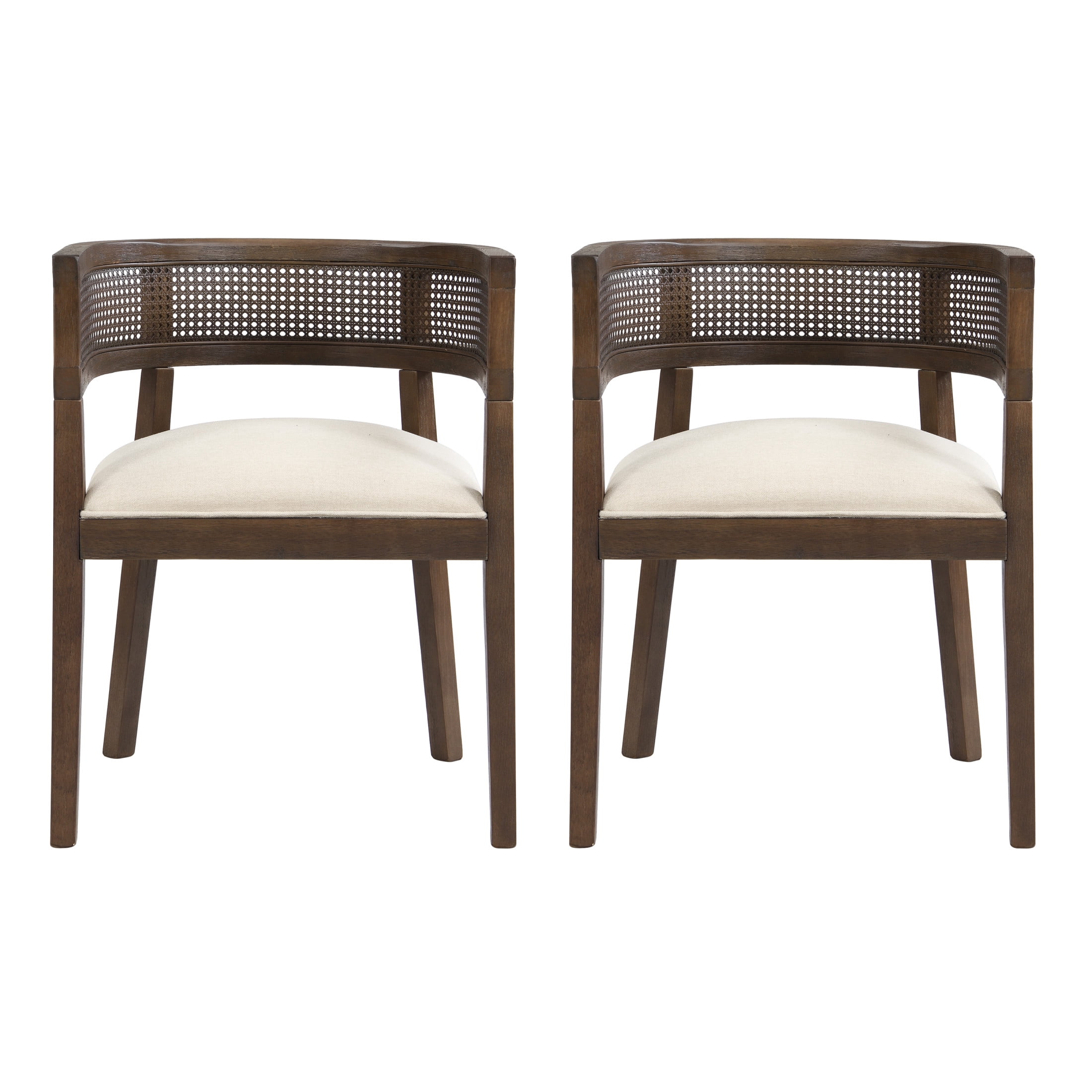 Christopher Knight Home Upholstered Dining Chairs, Wood Frame with Rattan Round Backrest, Walnut, Set of 2