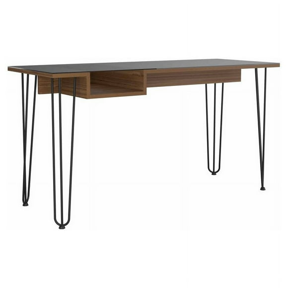 FM Furniture Kyoto 140 Modern Wood Desk with Abstract Steel Legs in Mahogany