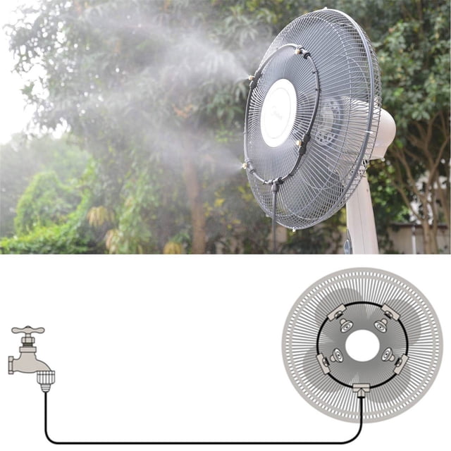 Fiudx Kit de Nebulización para Ventilador de Exterior, Pulverizador Completo de 4 Boquillas, Fácil Instalación, Alivio Instantáneo de Enfriamiento, Refrigeración para Patio En Verano, Adaptador para