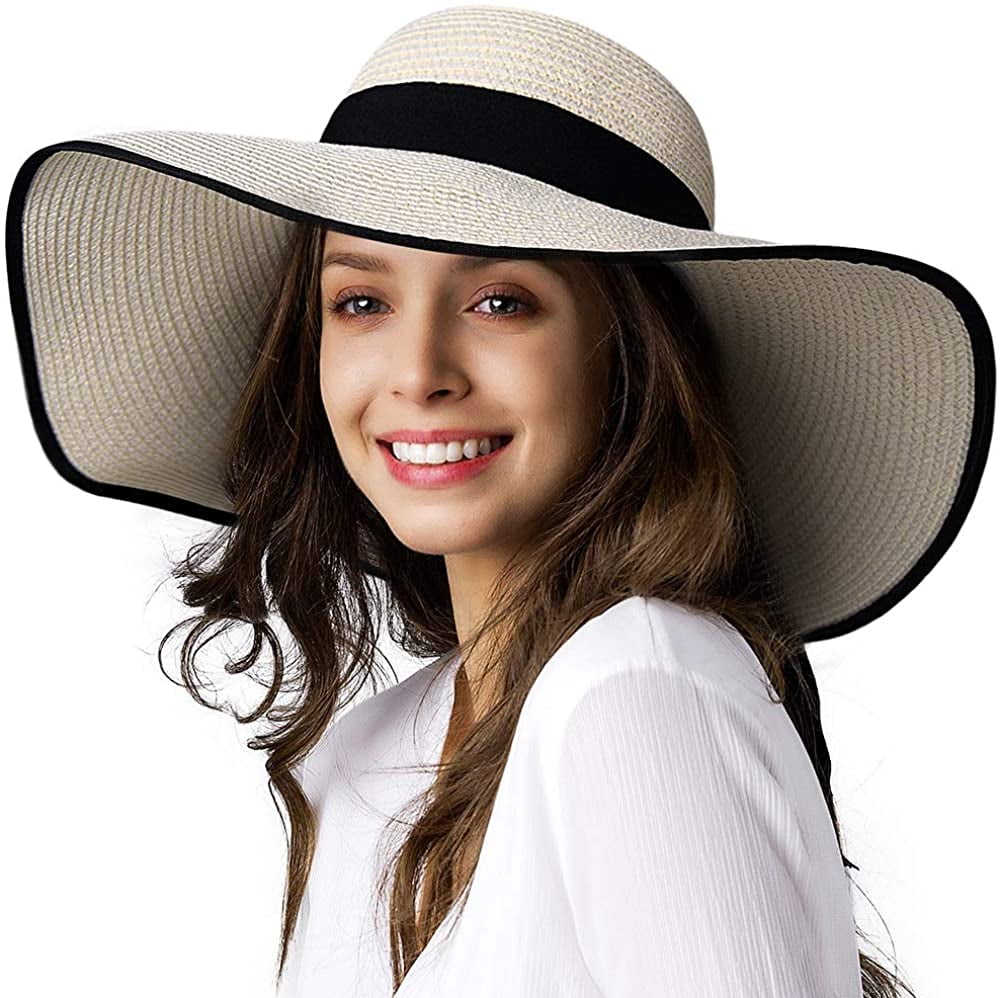Womens Sun Straw Hat Wide Brim UPF 50 