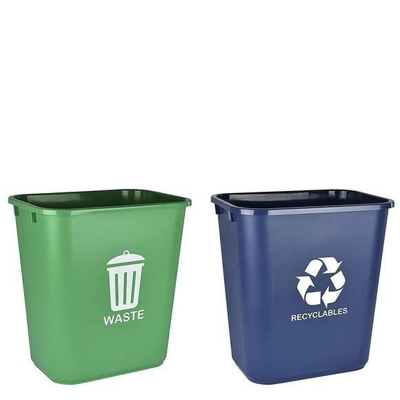 shiyou-Wastebasket Bin for Recycling and Waste, 6.75 Gallon/ 27 Quart/ 24 Liter (Plastic) (Green and Blue) (Set of 2)