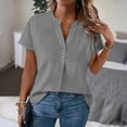 thumbnail image 2 of AherBiu Summer Tops for Women Quarter Button Notch V Neck Short Sleeve Lightweight Casual Loose Shirt Work Blouse, 2 of 8