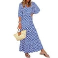 thumbnail image 2 of Robe de Mode pour Femmes Imprimé Boho Manches Mi-Longues Robe Col en V Bretelles Robe Ample Robe Longue Robe de Vacances, 2 of 6