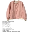 thumbnail image 7 of Fall Spring Women Jacket Stand Collar Solid Color Long Sleeves Single-breasted V Neck High Street Preppy Style Baseball Coat Loose Cardigan Short Coat, 7 of 7