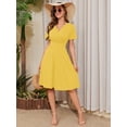 thumbnail image 4 of Chiclily Womens Summer Short Sleeve Casual Dresses V-Neck Boho Midi Dress with Pockets, Light Yellow L, 4 of 6