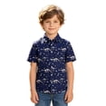 thumbnail image 5 of Boys Dinosaur Print Short Sleeve Button Down Shirt, Kids Casual Vacation Hawaiian Shirt for Outdoor Daily Sports Summer Wear(Dark Blue,6-7 Years), 5 of 5
