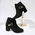 thumbnail image 6 of WRKEKC Womens Boots Ankle Booties Solid Round Toe Side Zipper Belt Buckle Thick Heel Mid Heel Short Boots for Ladies, 6 of 9