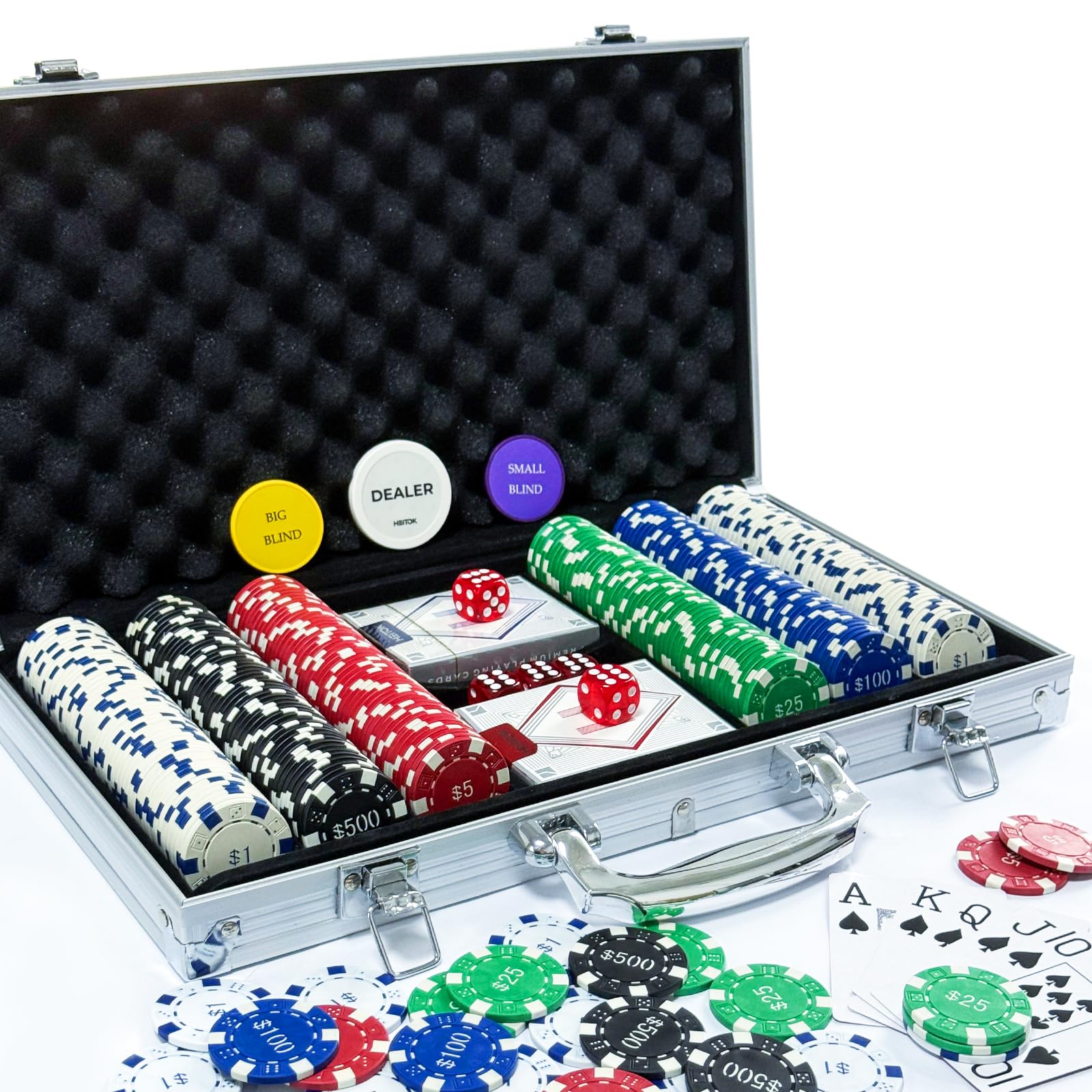 Ensemble 100 Jetons Poker Texas Hold'em 11,5g - Coffret Aluminium, Valeurs 1€ à 500€ - Idéal Blackjack Et Casino Jetons Casino Maison Poker Blackjack
