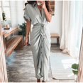 thumbnail image 1 of Elegant Women Dresses 2023 Summer Fashion Printed Short Sleeve Shirt Dress Vintage Waist Tie-up Button Bandage Long Dress Robe3XL Gao Jinjia LED, 1 of 2