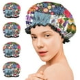 thumbnail image 7 of Shower Caps,Pioneer Flower Floral Print Pattern Waterproof Shower Cap for Women 4 Pieces,Double Reusable Hair Cover for Shower PEVA Elastic Stretch Hem, 7 of 7