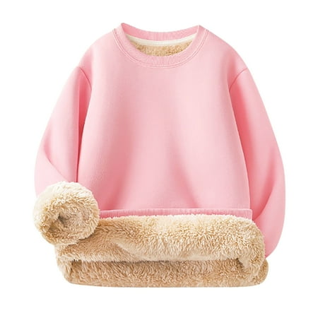 SGMVNU Unisex Boys Girls Lined Thick Sweatshirt 3-4 Years Kids Warm Winter Hoodies Solid Color Pullover Sweatshirts Sweaters Pink