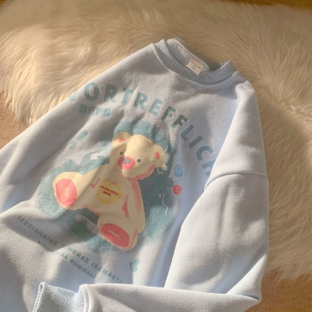 Sudadera De Mujer Super Cute Bear Terciopelo Talla Grande Manga Larga Suave Color Suéter Nuevo Fire Todo Combinado Pequeño Estilo Fresco Dulce Gran Tamaño Topspangjing