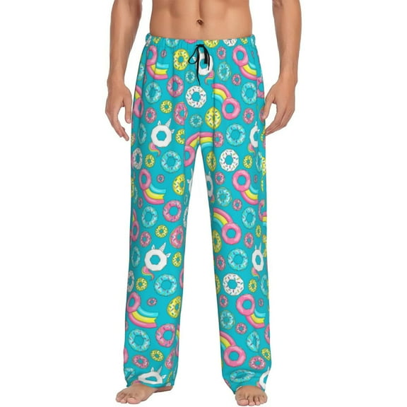 Logiee Donut Print Pajama Pants for Men,Men’s Pajama Bottoms,Mens PJ Pants with Pockets & Button Fly-Small