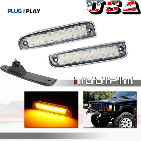 Clear Lens Side Marker Corner LED Amber Parking Lights for 1997-01 for Jeep Cherokee -