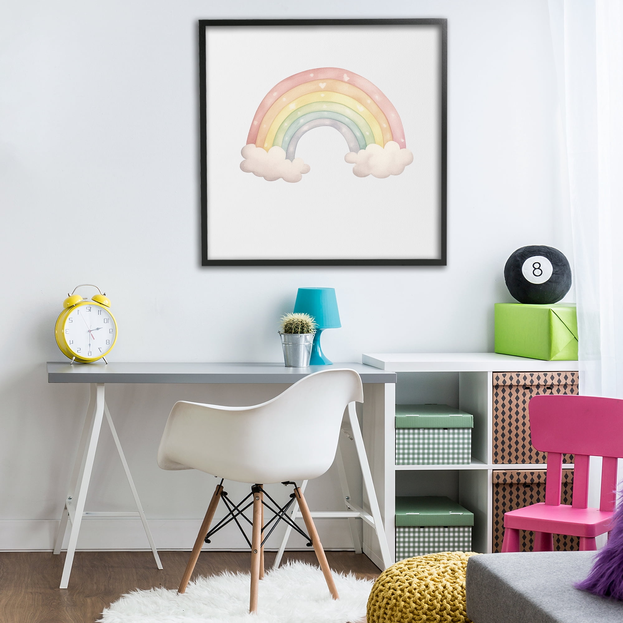 Stupell Industries Dreamy Pastel Rainbow with Clouds Black Framed Giclee Art, design by Karen Smith