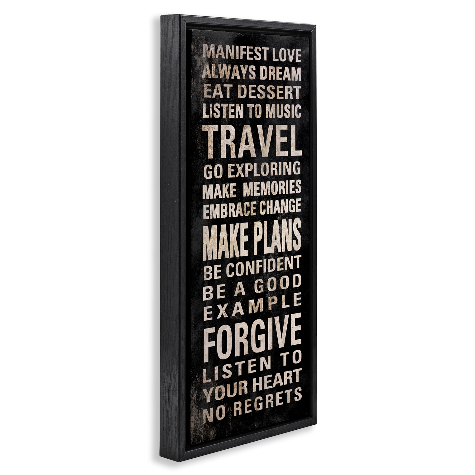 Stupell Industries Manifest Love Phrases Typography Painting Black Floater Framed Art Print Wall Art, 11 x 25