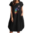 thumbnail image 1 of Vestido suelto de manga corta informal con estampado floral de algodón y lino de verano para mujer con bolsillo y cuello redondo Pompotops  ghjkhdj12106, 1 of 6
