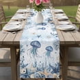 thumbnail image 4 of Blue Jellyfish Coastal Table Runner 70 Inches, Beach Starfish Nautical Coral Ombre Bed Runner Dresser Scarves Tabletop for Indoor Outdoor Parties/Ceremony/Banquet, 13" x 70", 4 of 9