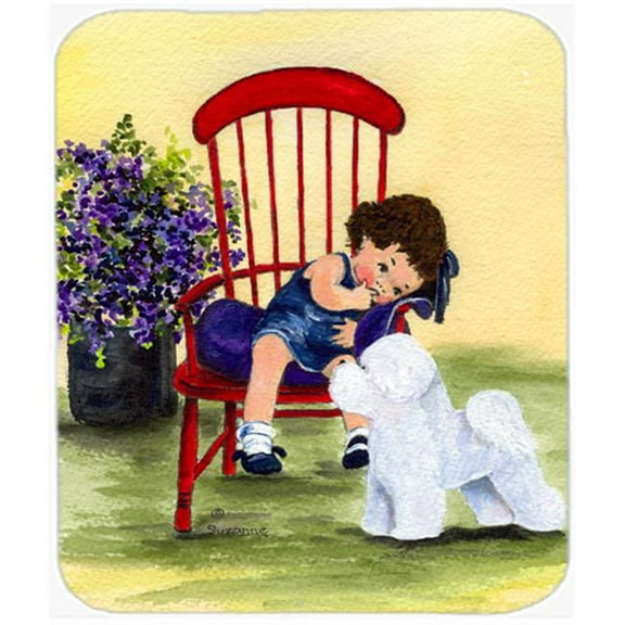 Little Girl With Her Bichon Frise Mouse Pad, Hot Pad or Trivet